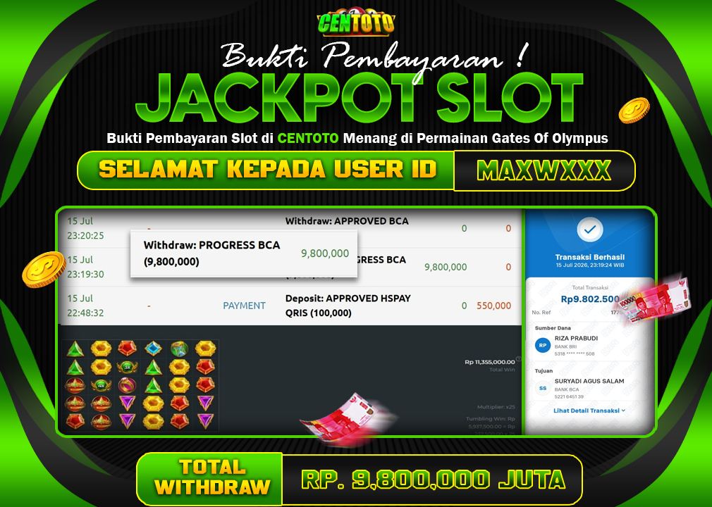 BUKTI JACKPOT LUNAS CENTOTO  RP.9.800.000,-LUNAS