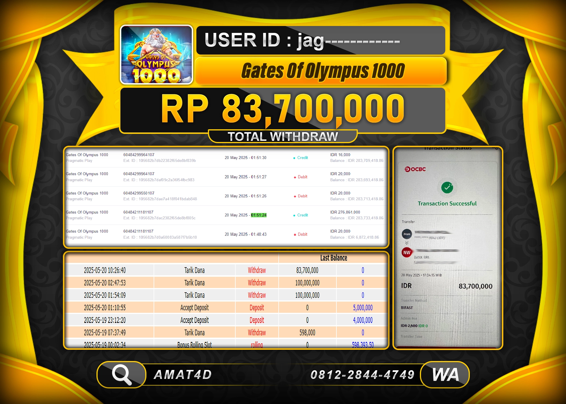 AMAT4D KEMENANGAN JACKPOT GATES OF OLYMPUS 1000 Rp.83.700.000 LUNAS