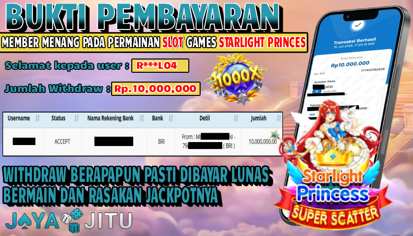 🏆 BUKTI KEMENANGAN STARLIGHT PRINCES SUPER SCATTER MEMBER  JAYAJITU🏆