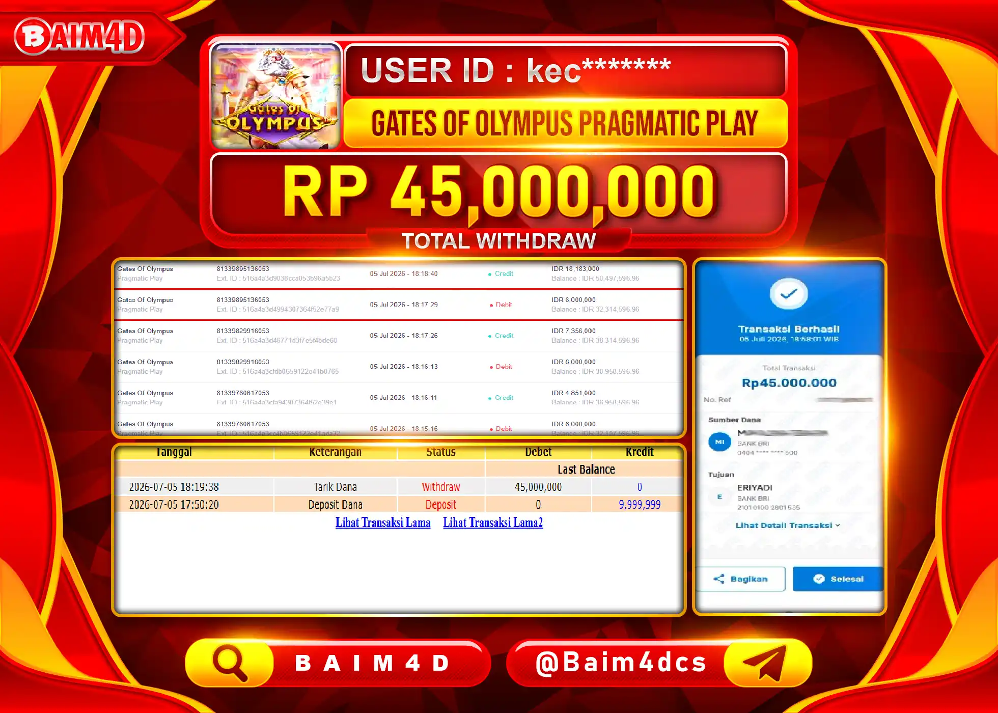 BAIM4D JACKPOT SLOT GATES OF OLYMPUS Rp.45,000,000 - LUNAS