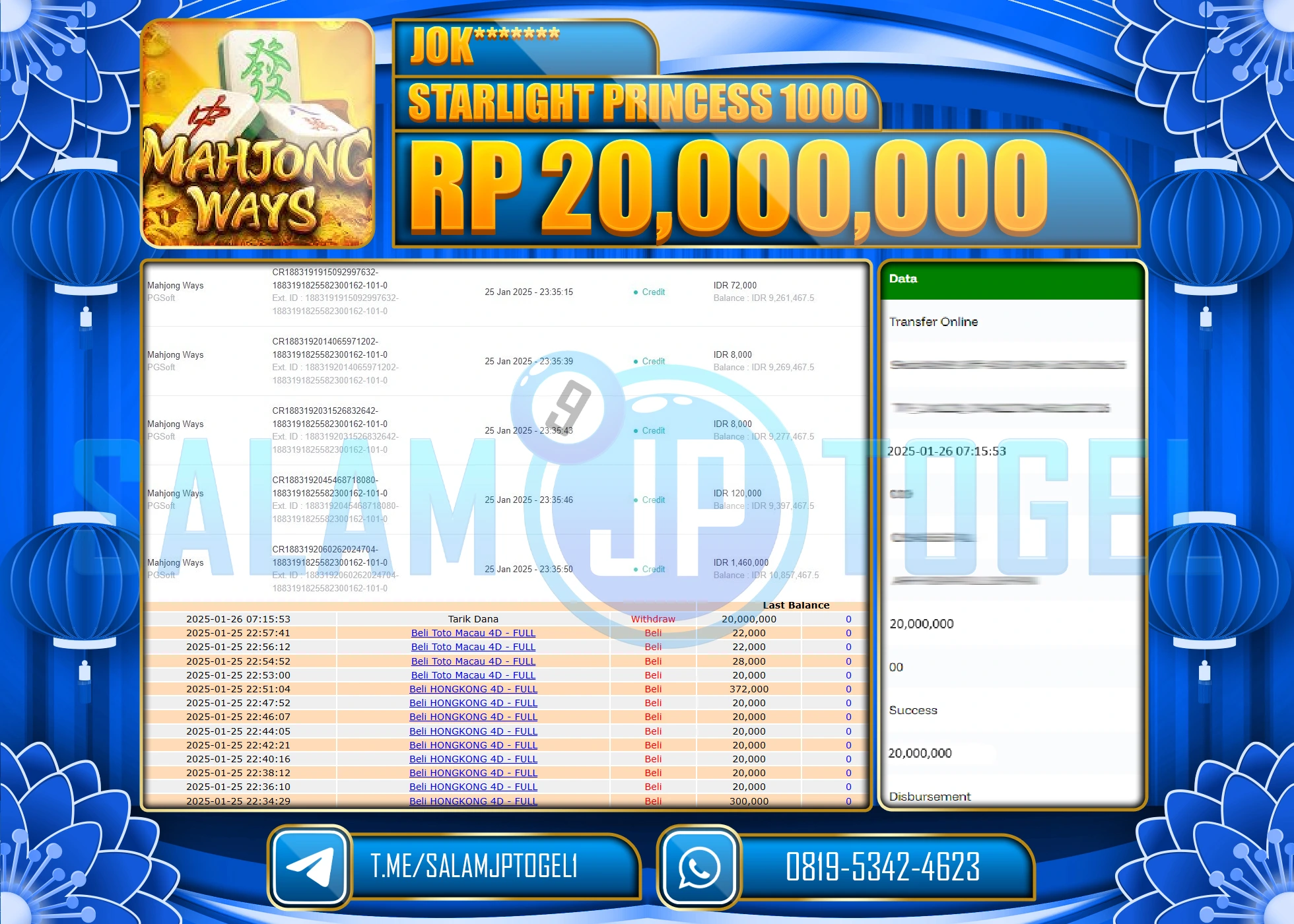 SALAMJPTOGEL MENANG MAHJONG WAYS 2 Rp.20,000,000 LUNAS