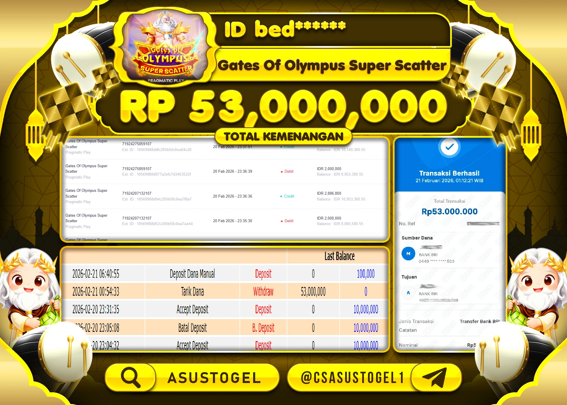ASUSTOGEL KEMENANGAN DI SLOT GATES OF OLYMPUS SUPER SCATTER SEBESAR 53,000,000 - RUPIAH LUNAS