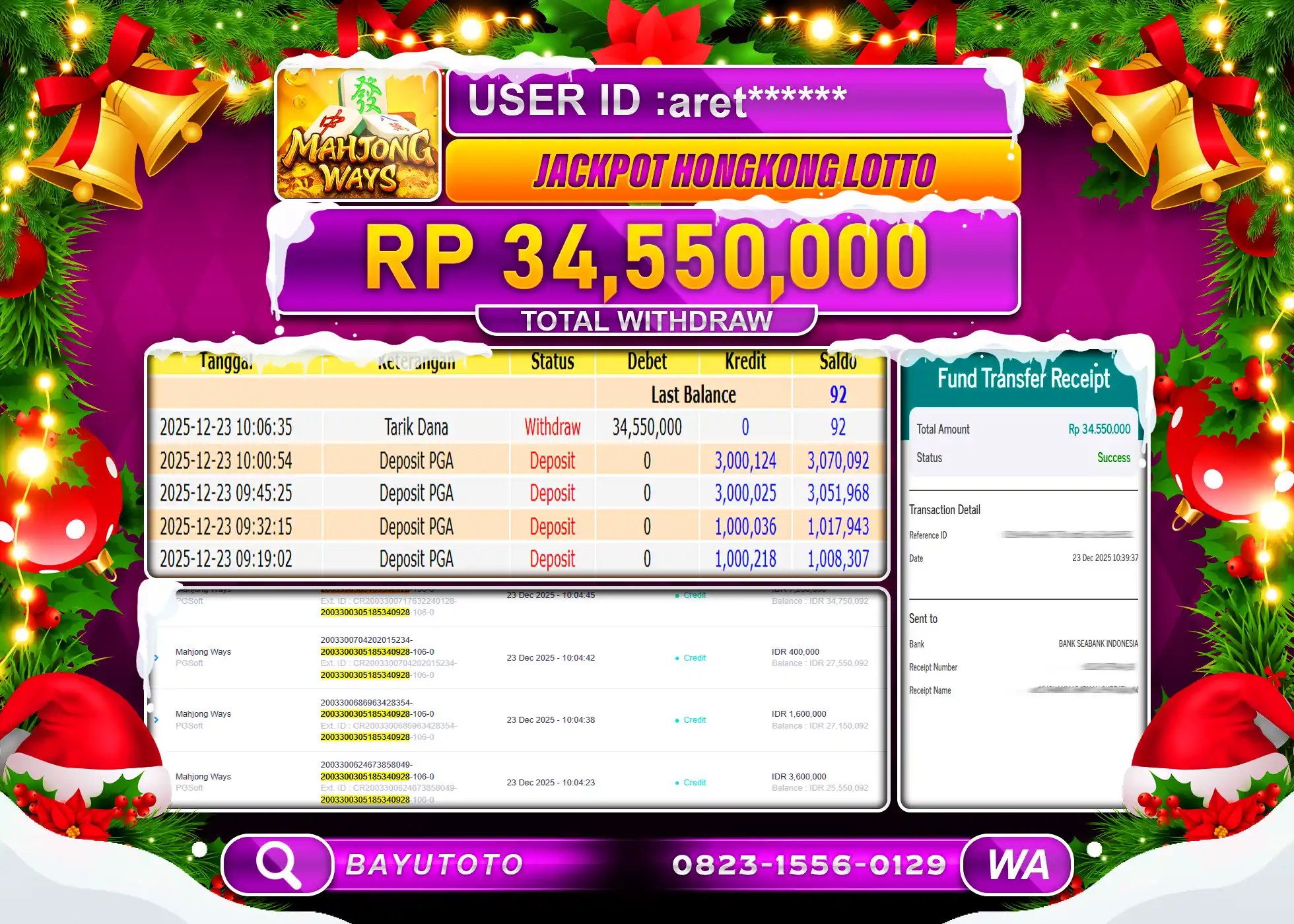 SELAMAT MEMBER SETIA BAYUTOTO JACKPOT DI HONGKONG LOTTO Rp. 34,550,000 LUNAS