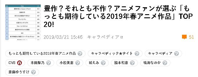 アニメファンが選ぶ 春アニメ 期待度ランキング公開 1位 進撃の巨人 など大作 注目作が続々ｗｗｗｗｗｗ はちま起稿