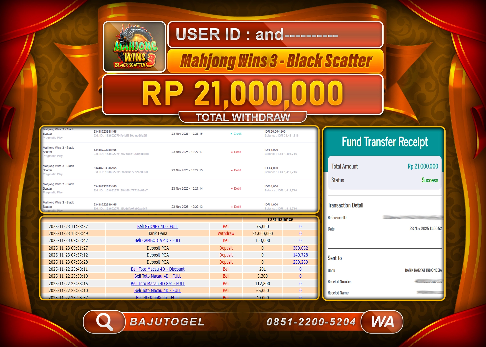 BAJUTOGEL KEMENANGAN DI SLOT MAHJONG WINS 3  Rp.21,000,000 LUNAS