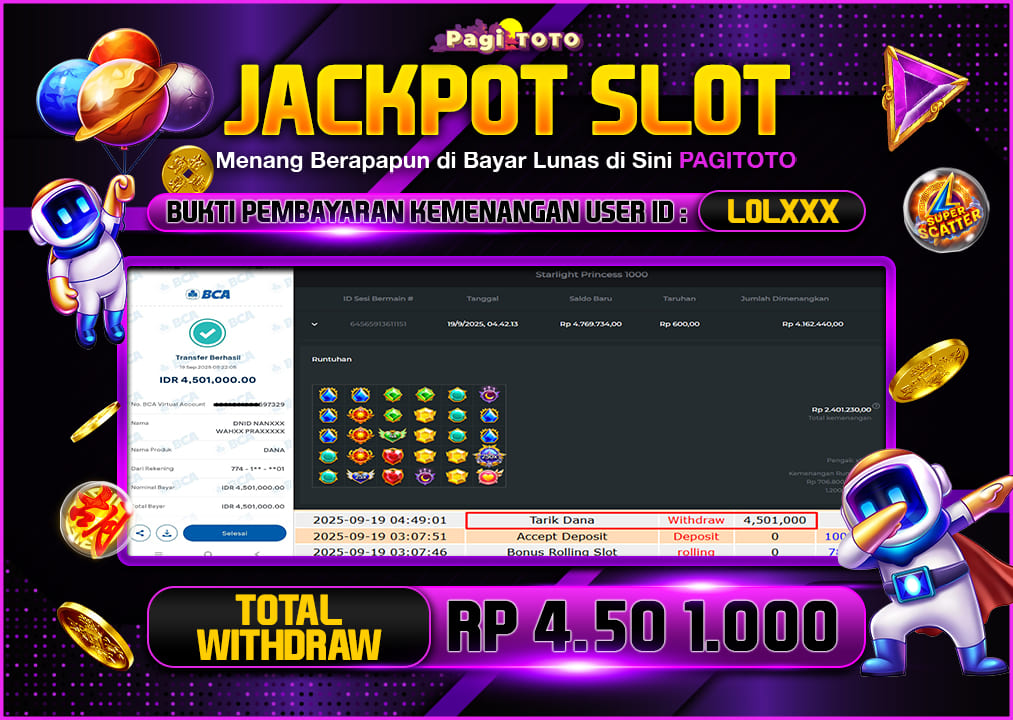 HAPPY JACKPOT MEMBER PAGITOTO STARLIGHT PRINCESS 1000 Rp4.501.000-, - LUNAS
