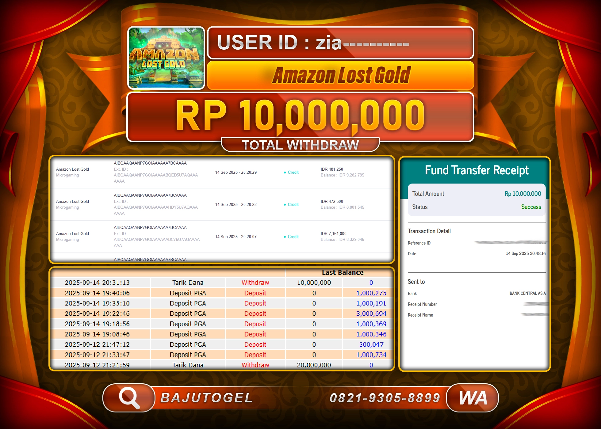 BAJUTOGEL KEMENANGAN AMAZON LOST GOLD Rp.10.000.000 LUNAS