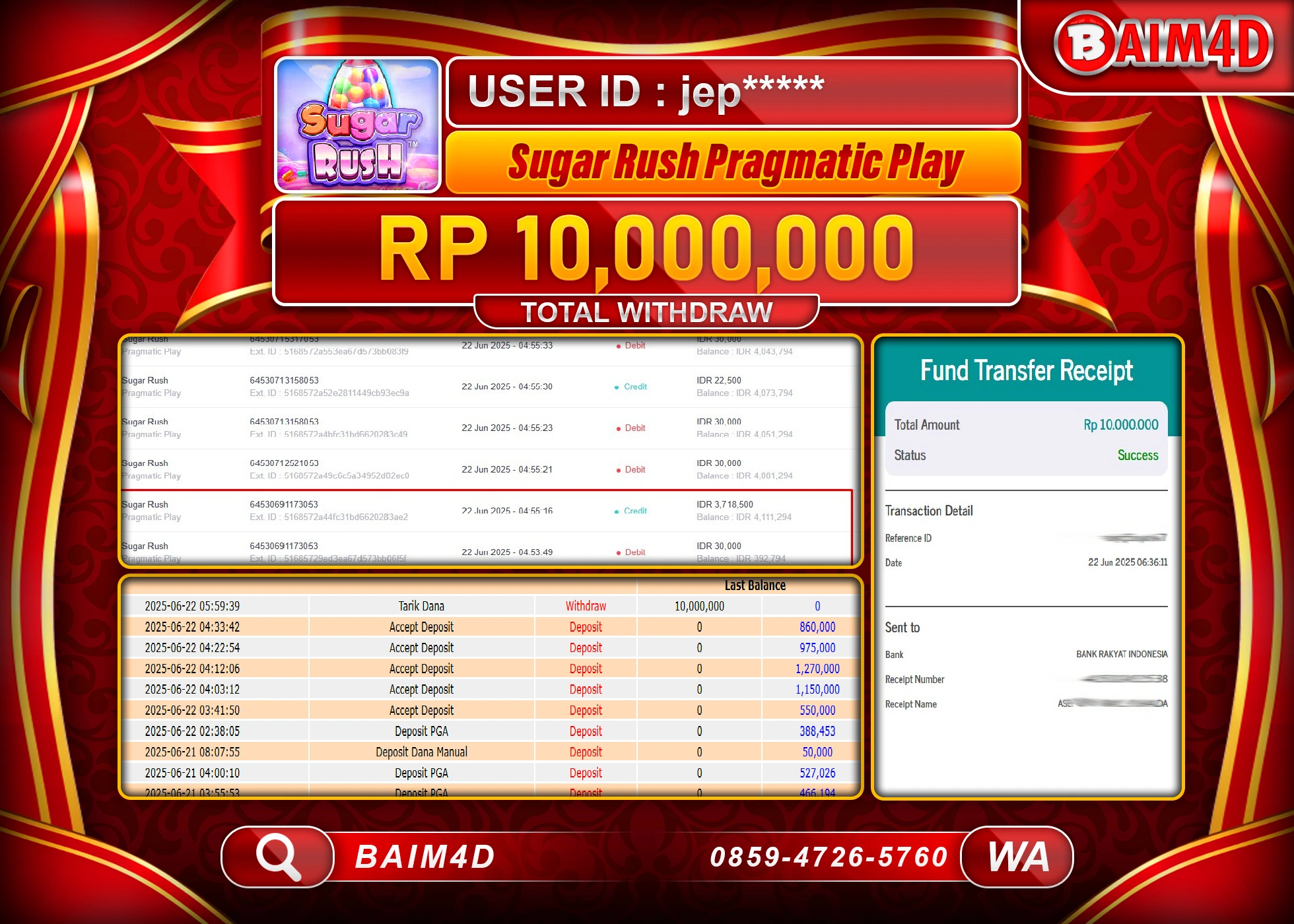 BAIM4D JACKPOT SLOT SUGAR RUSH Rp.10,000,000.- LUNAS