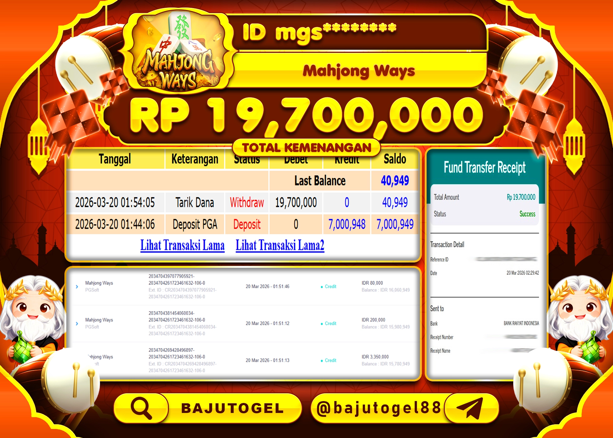 BAJUTOGEL KEMENANGAN DI MAHJONG WAYS PGSOFT Rp.19,700,000 LUNAS
