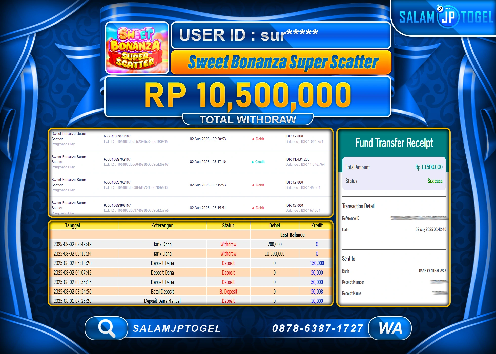 SALAMJPTOGEL MENANG SWEET BONANZA SUPER SCATTER  Rp.10,500,000