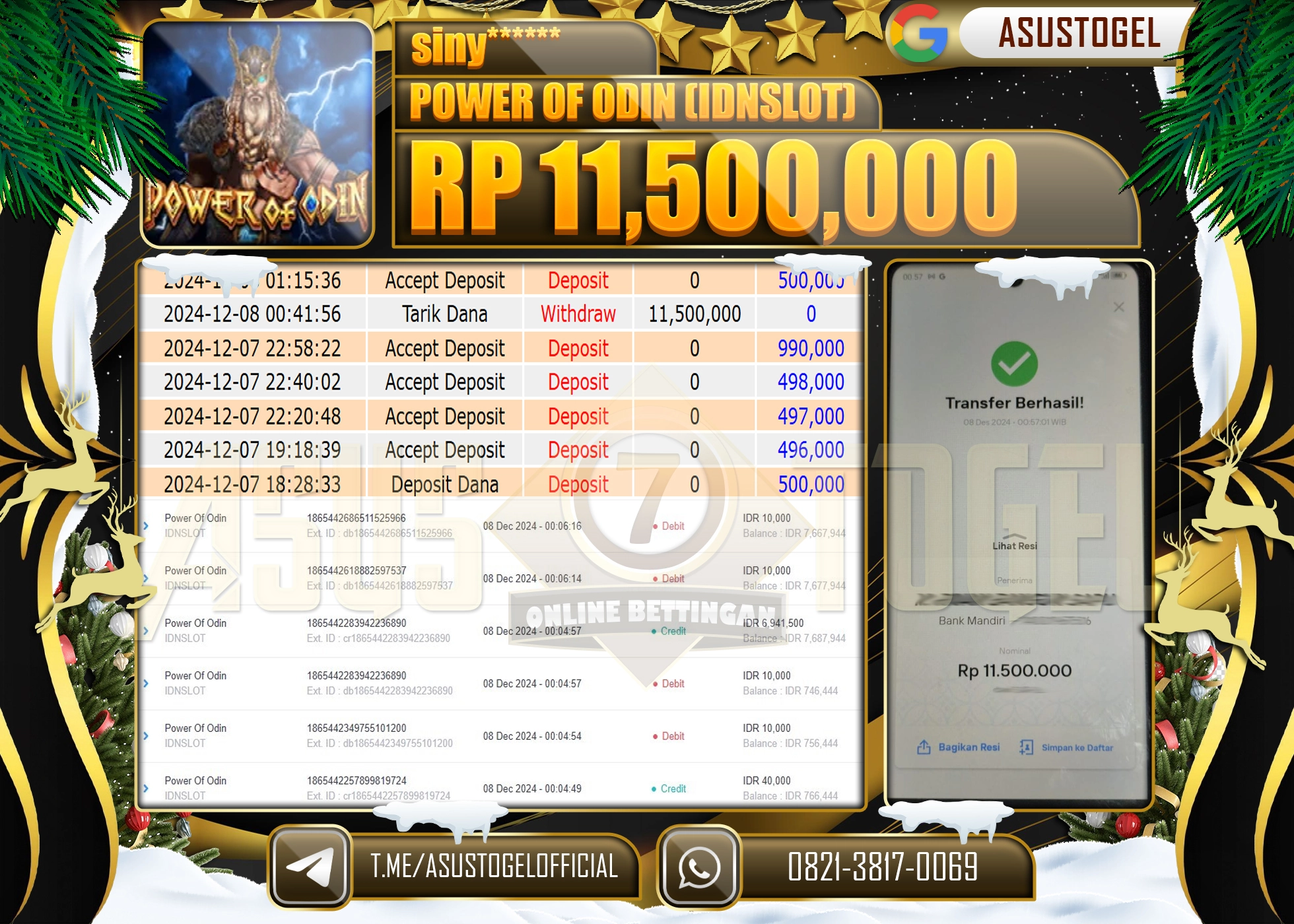 ASUSTOGEL KEMENANGAN IDNSLOT POWER OF ODIN SEBESAR 11,500,000 - RUPIAH LUNAS