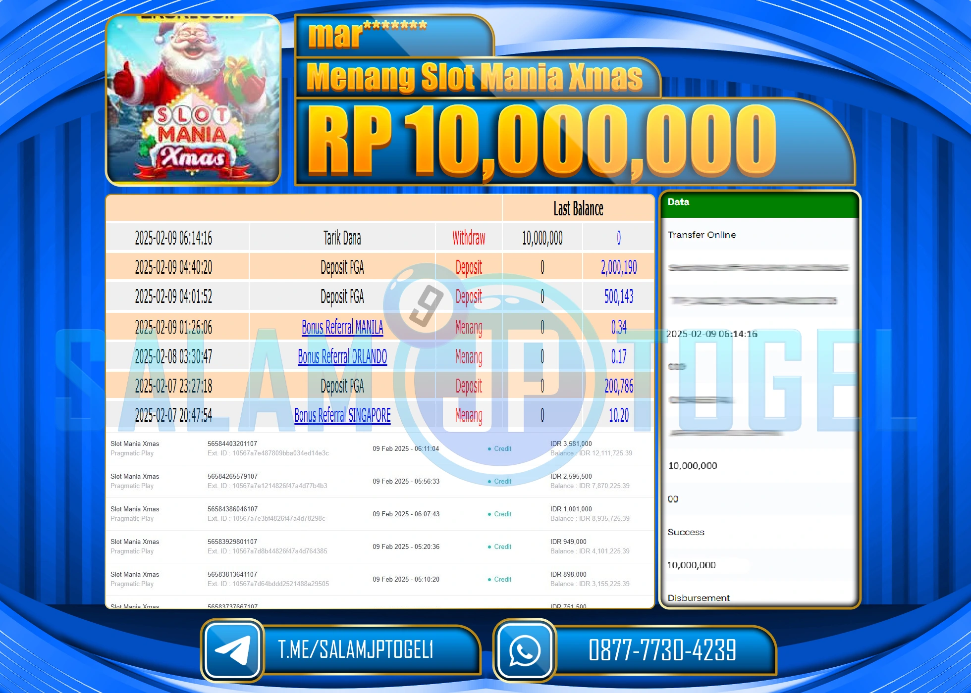 SALAMJPTOGEL MENANG SLOT MANIA XMAS Rp.10,000,000 LUNAS