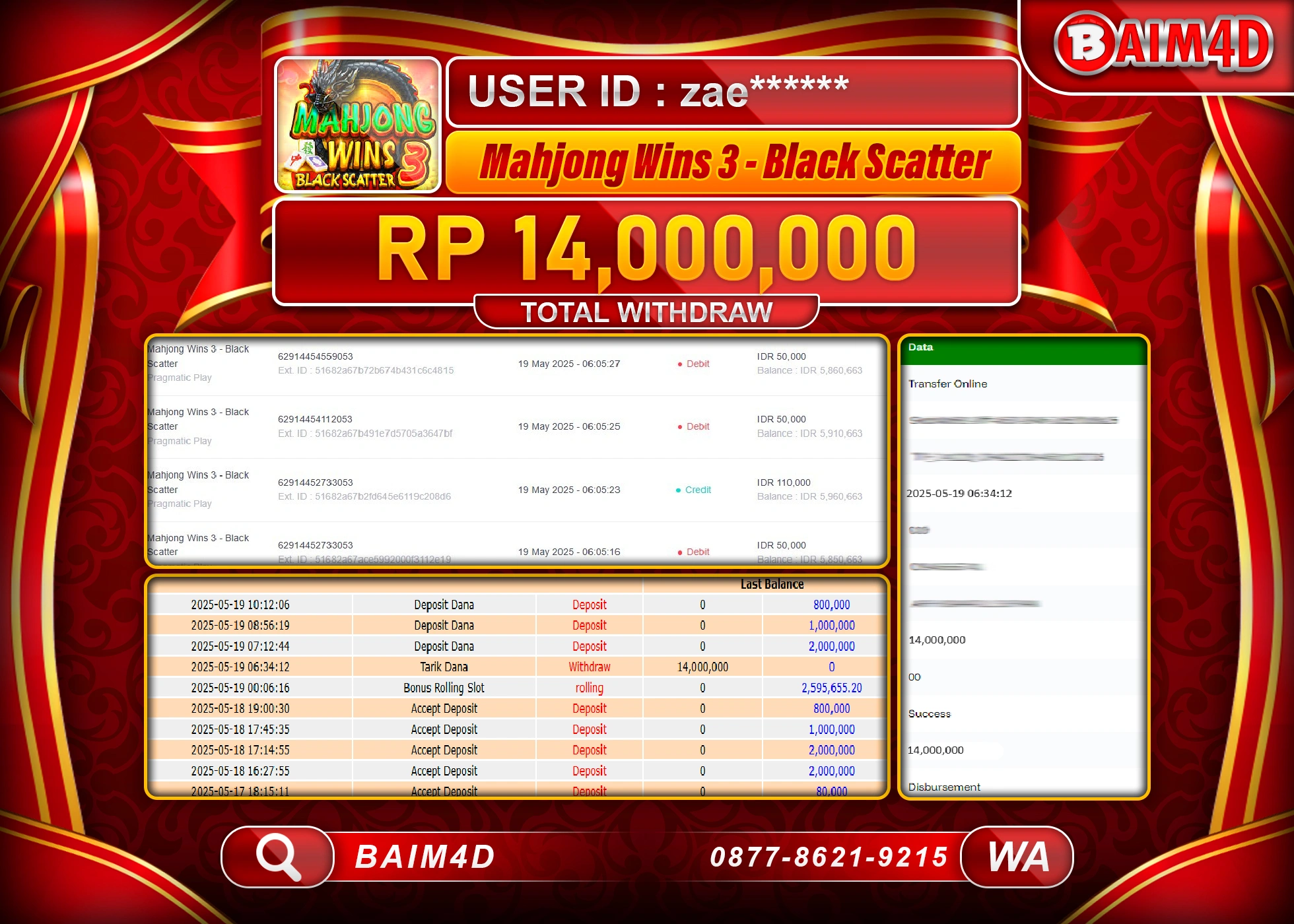 BAIM4D MENANG JACKPOT  MAHJONG WINS 3 Rp14,000,000 - LUNAS