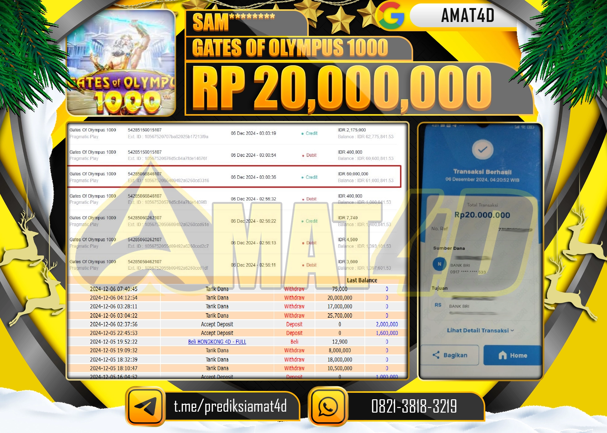  AMAT4D JACKPOT MENANG GATES OF OLYMPUS 1000 Rp.20.000.000 BERHASIL DI BAYAR LUNAS