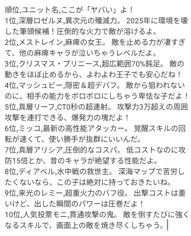 AIが選ぶリセマラランキングがカオスの参考画像 - わんにゃんランド - アイギス攻略まとめ