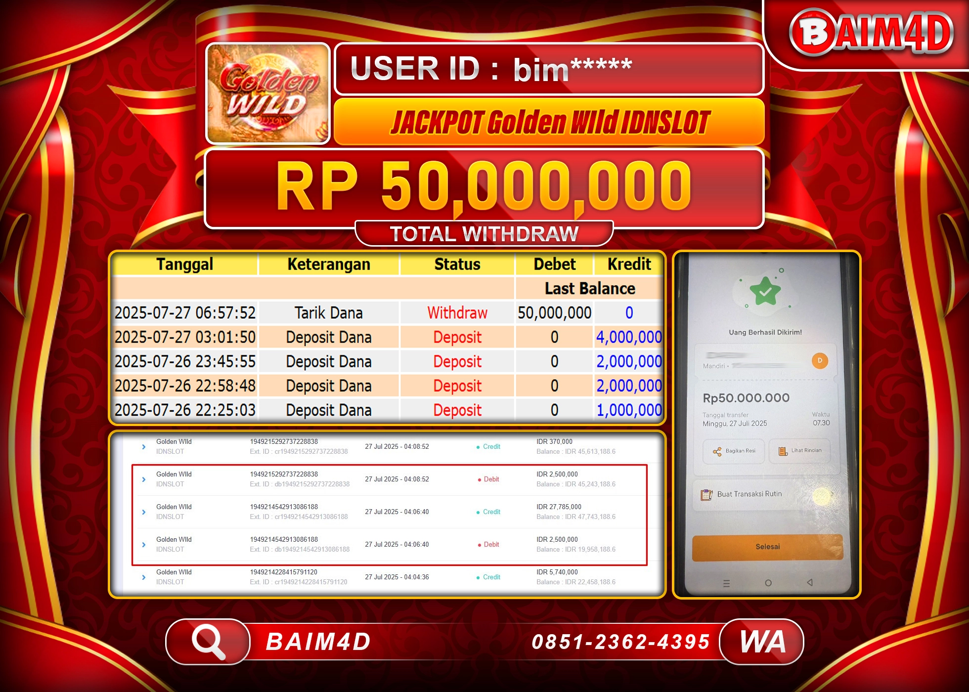 BAIM4D JACKPOT SLOT GOLDEN WILD - IDNSLOT Rp.50,0000,000.- LUNAS