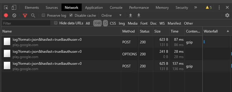 Chrome Network Tab