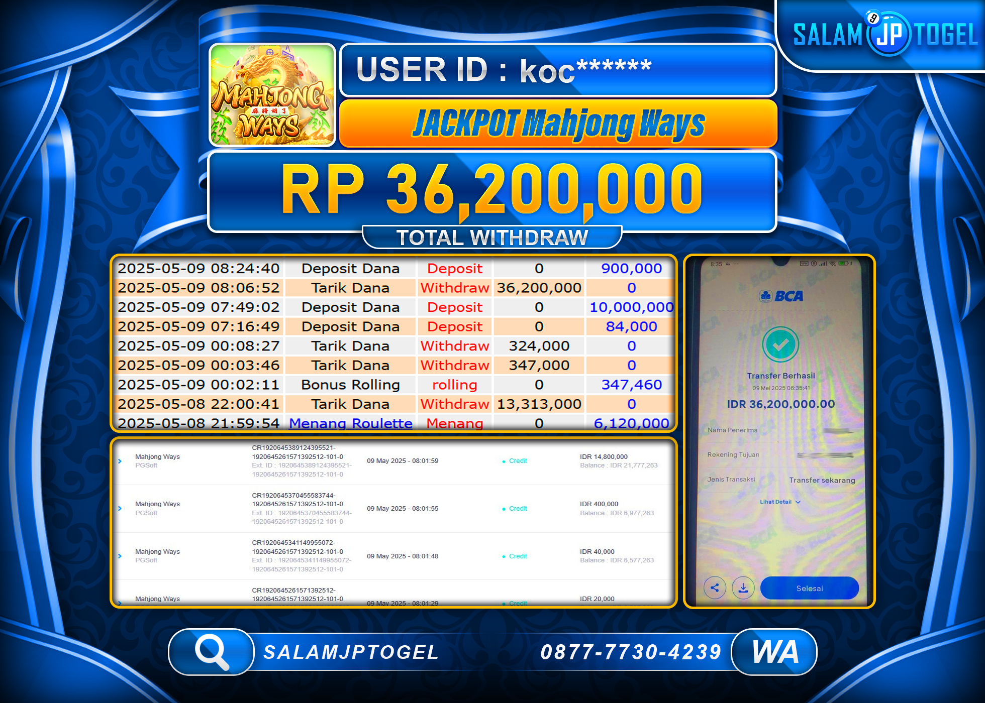 SALAMJPTOGEL MENANG MAHJONG WAYS Rp.36,200,000 LUNAS