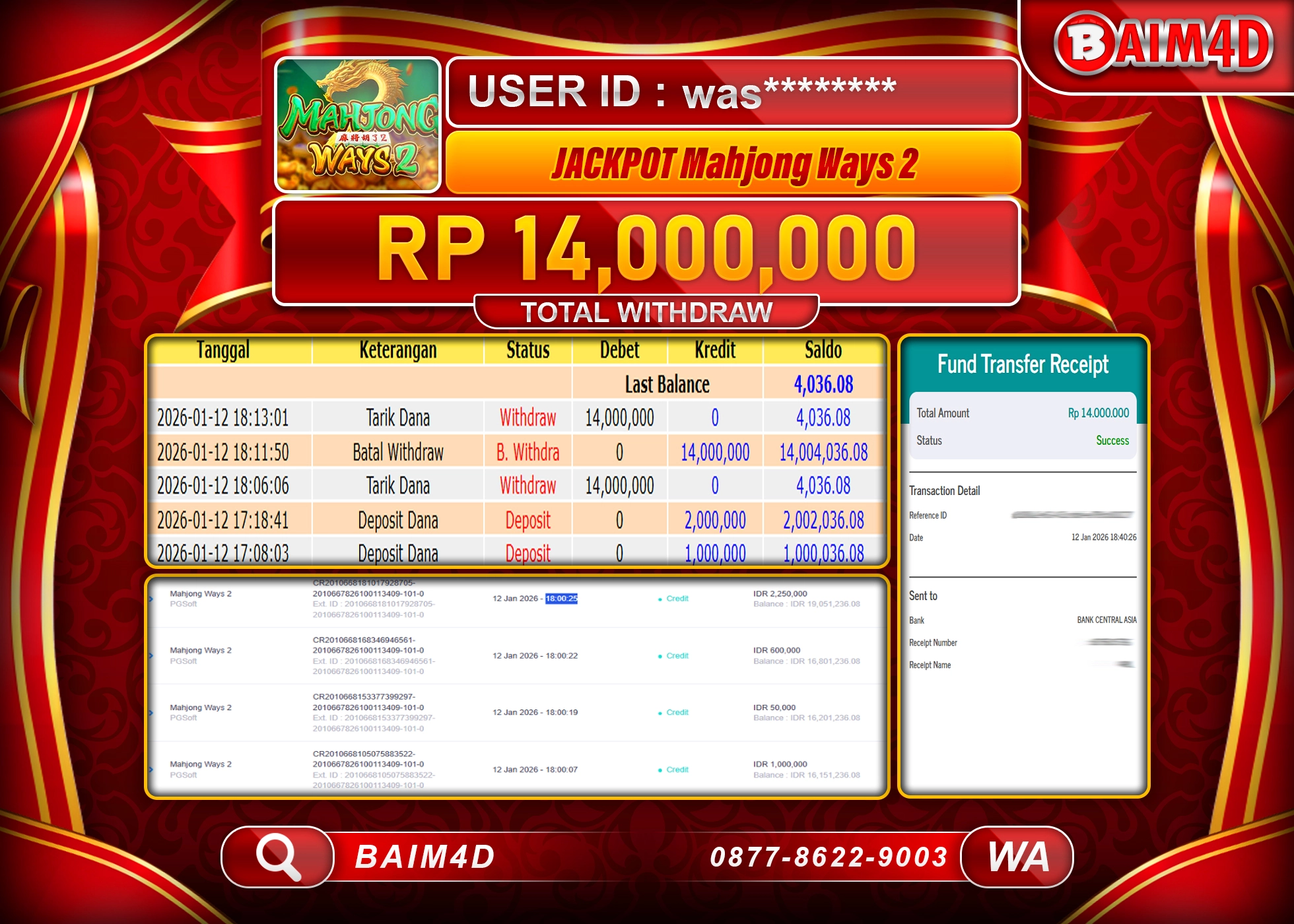 BAIM4D JACKPOT  SLOT MAHJONG WAYS 2 Rp.14,000,000 - LUNAS