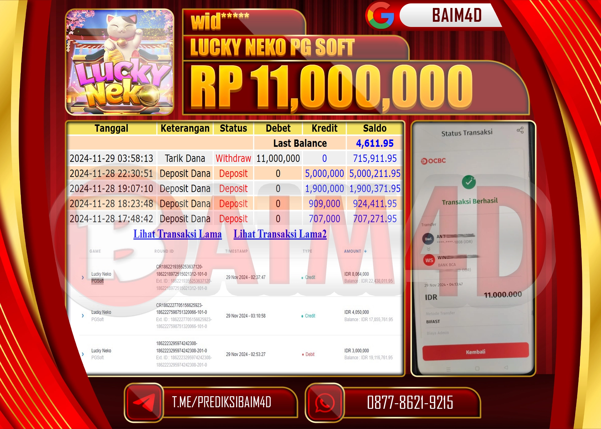 BAIM4D JACKPOT Slot Lucky Neko (PGSoft) Rp.11.000,000.- LUNAS