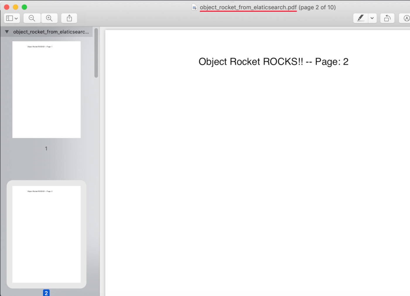 Screenshot of a PDF viewer in macOS opening a PDF file created from an Elasticsearch index