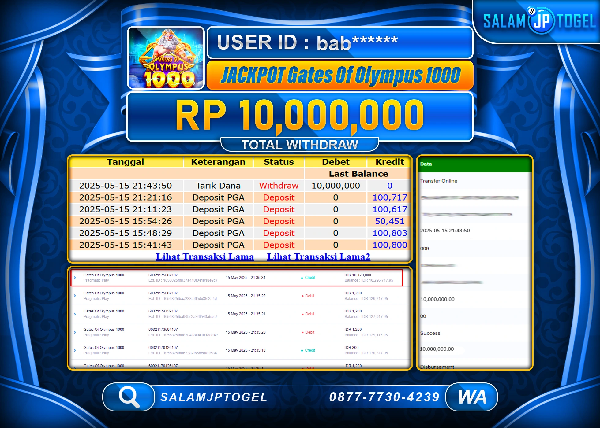 SALAMJPTOGEL MENANG GATES OF OLYMPUS 1000 Rp.10,000,000 LUNAS