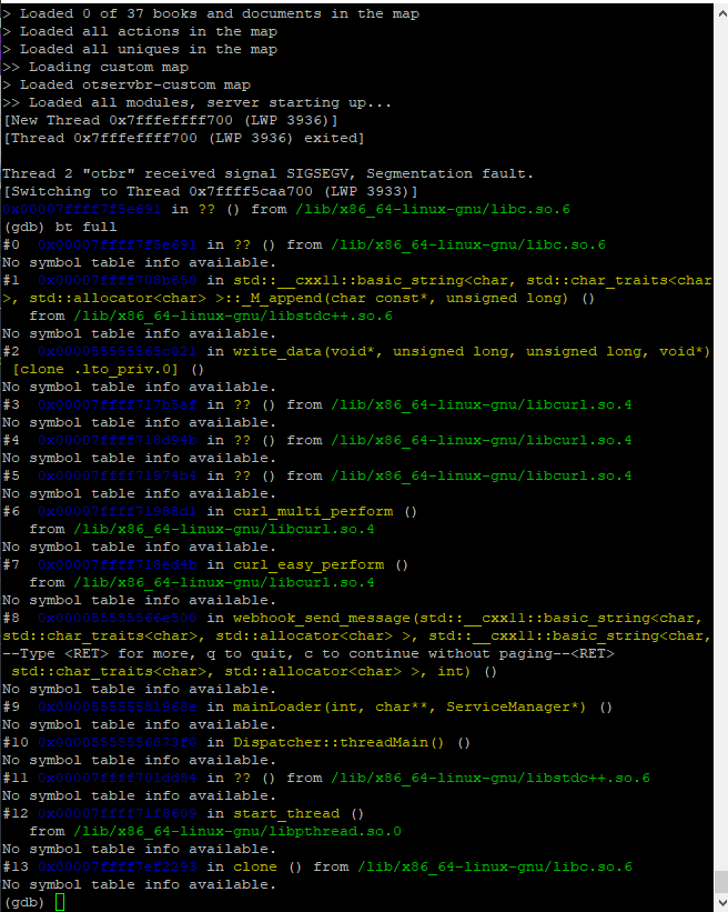 TFS 1.X+ Segmentation fault? OTLand
