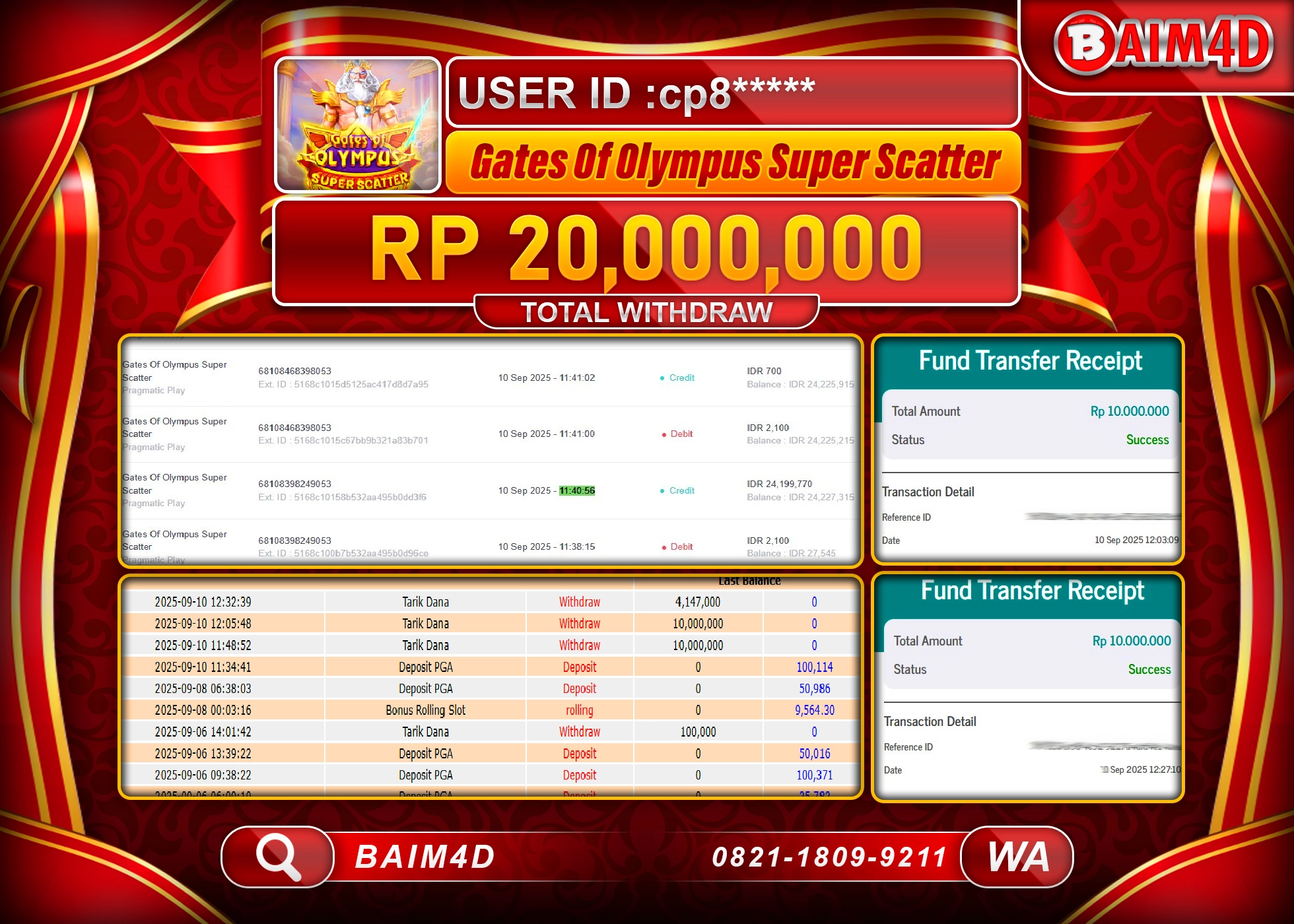 BAIM4D JACKPOT GATES OF OLYMPUS SUPER SCATTER Rp.20,000,000.- LUNAS