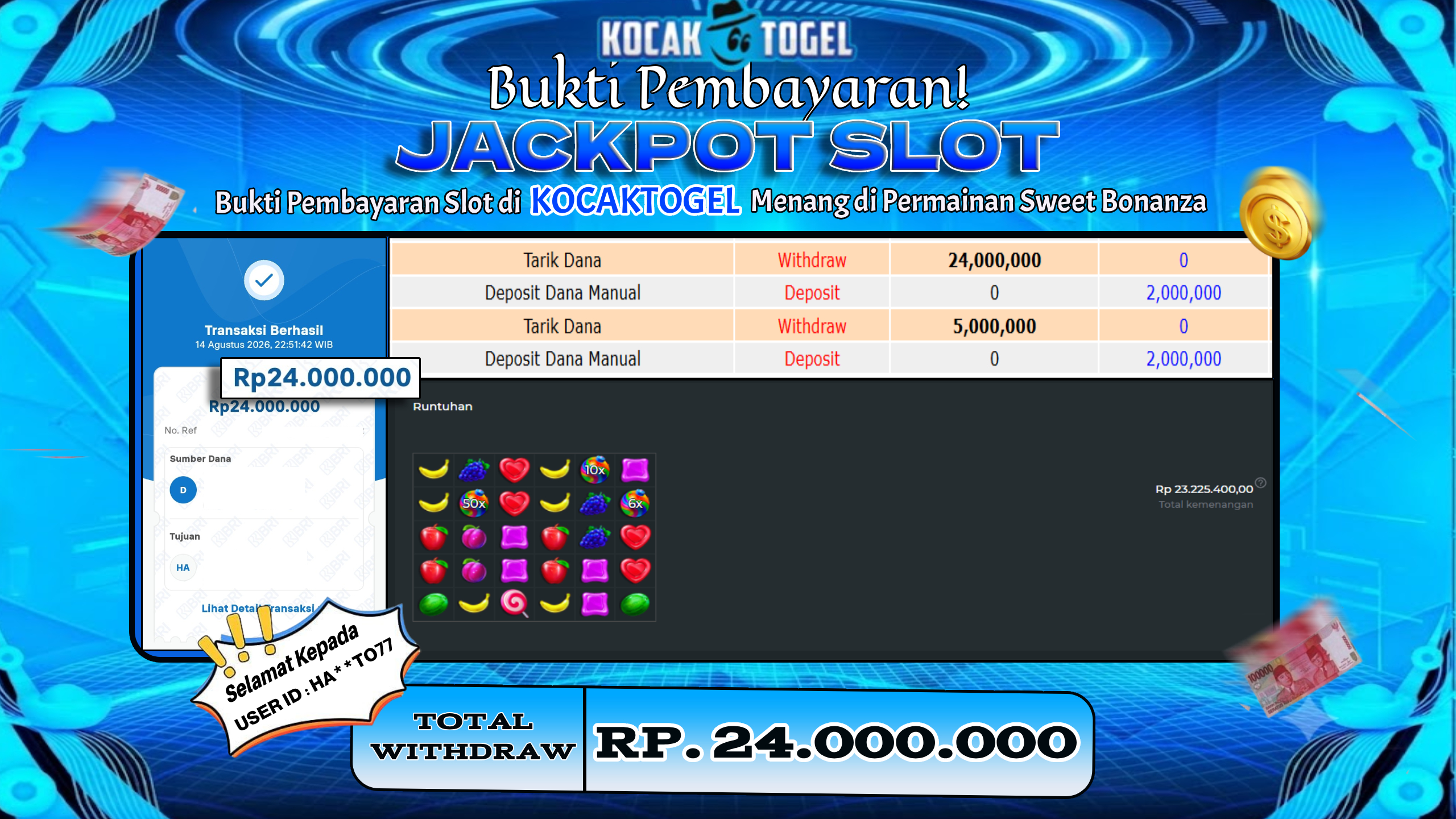 🏆 BUKTI KEMENANGAN Sweet Bonanza  MEMBER KOCAKTOGEL  🏆