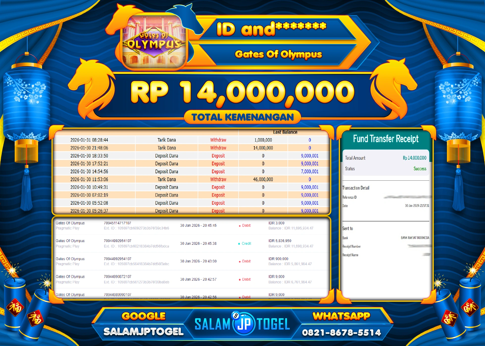 SALAMJPTOGEL JACKPOT GATES OF OLYMPUS Rp.14,000,000 - LUNAS