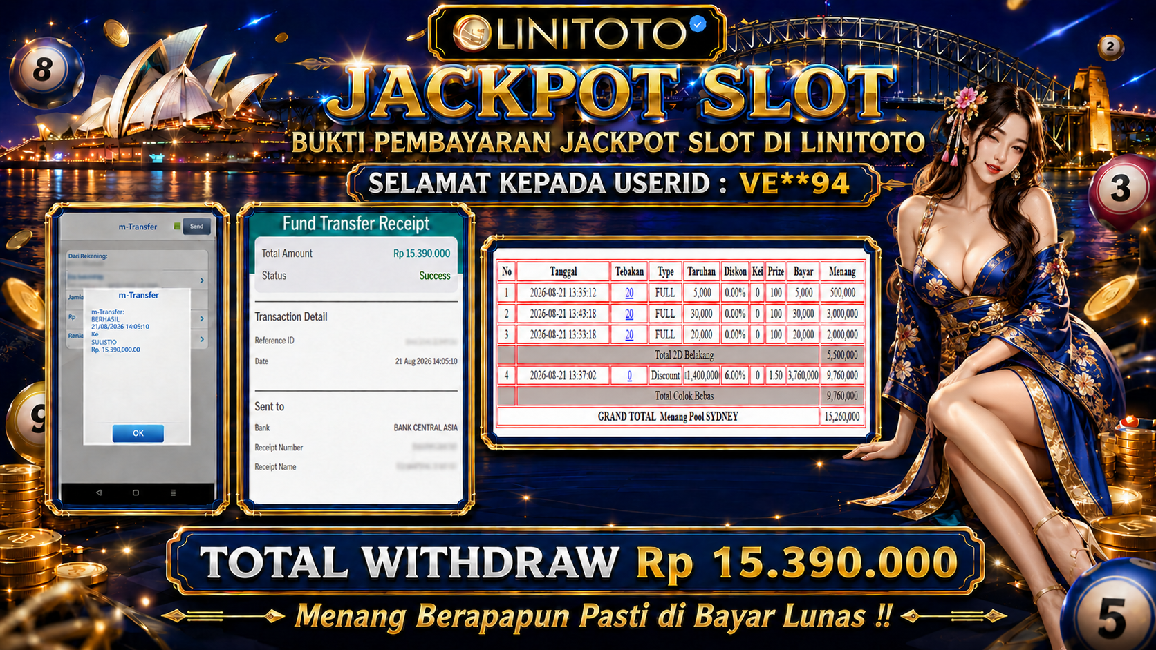LINITOTO JACKPOT TOGEL  POOL SYDNEY Rp.15,390,000 - LUNAS