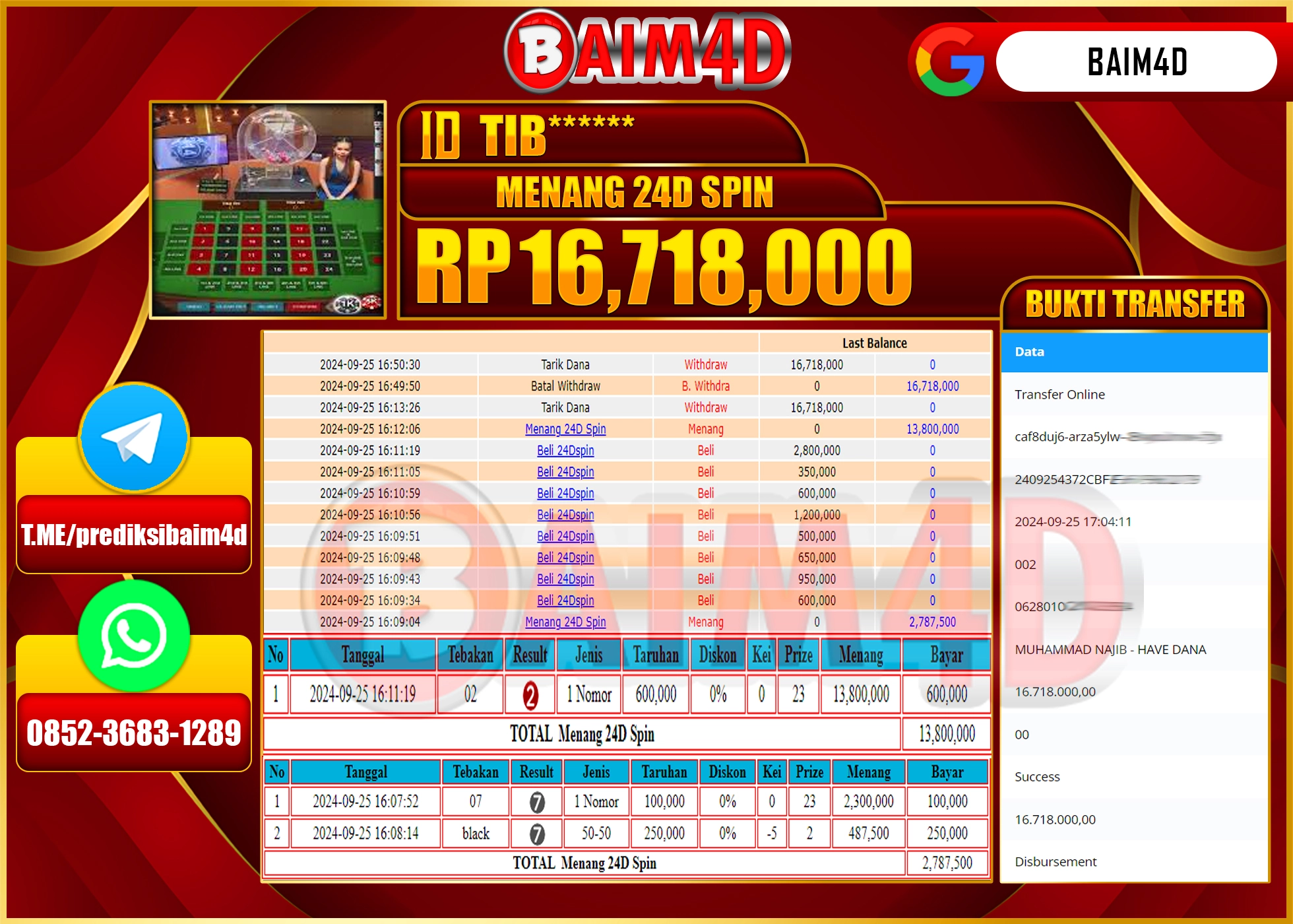 BAIM4D JACKPOT  24D SPIN GAMES Rp.16.718,000.- LUNAS