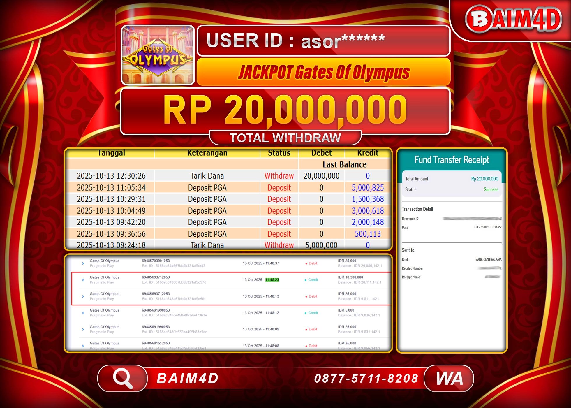 BAIM4D JACKPOT SLOT GATES OF OLYMPUS Rp.20,000,000.- LUNAS