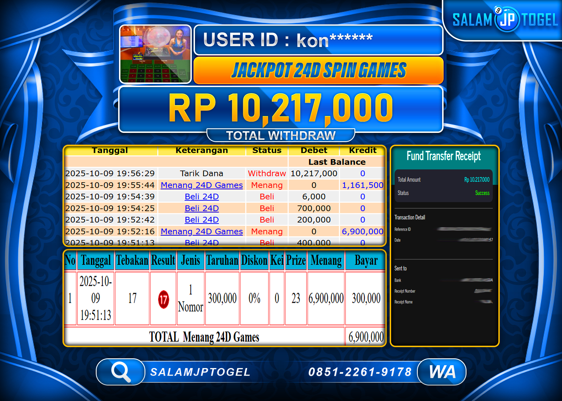 SALAMJPTOGEL MENANG JACKPOT DI GAME 24D SPIN RP. 10,217,000, - LUNAS
