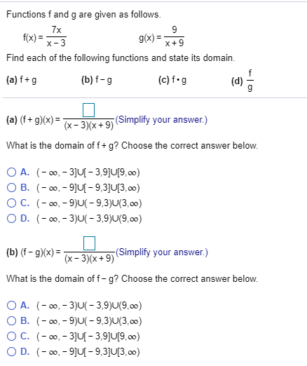 Solved Functions F And G Are Given As Follows 7x Fx 3 G Chegg Com