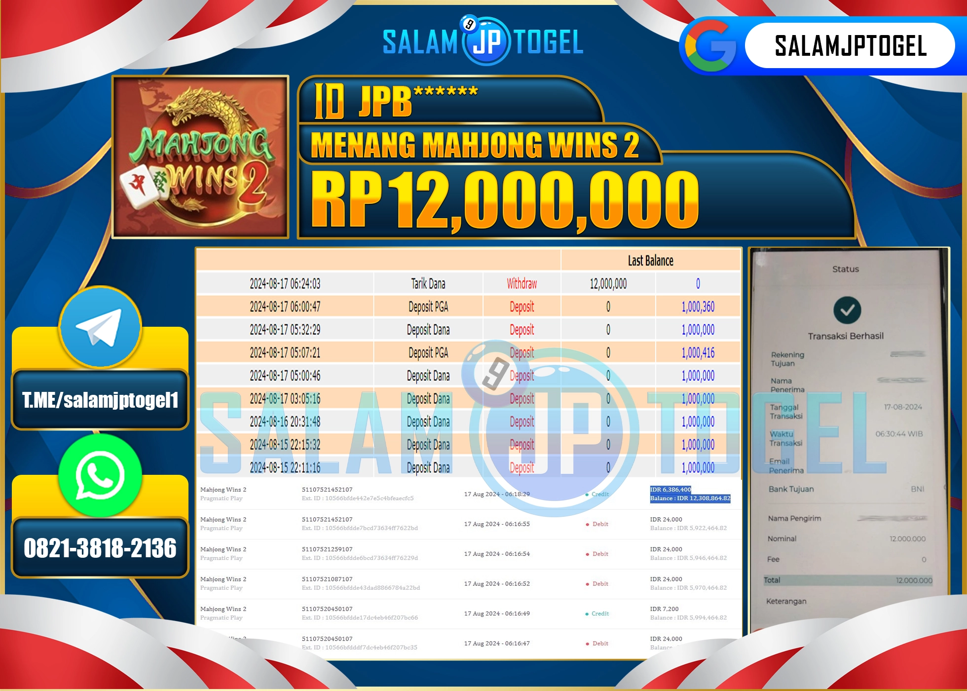 SALAMJPTOGEL MENANG Mahjong Wins 2 RP. 12,000,000.,LUNAS