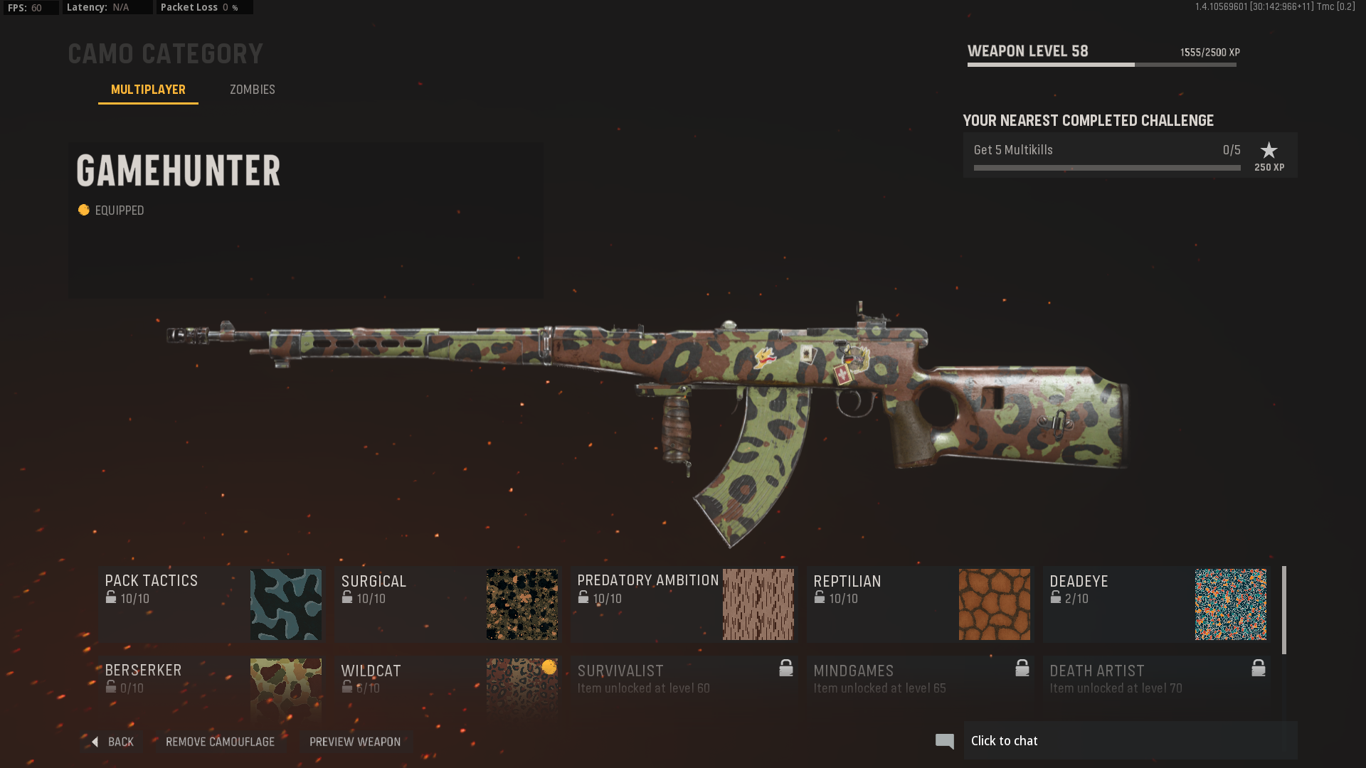 Camo screen in Vanguard