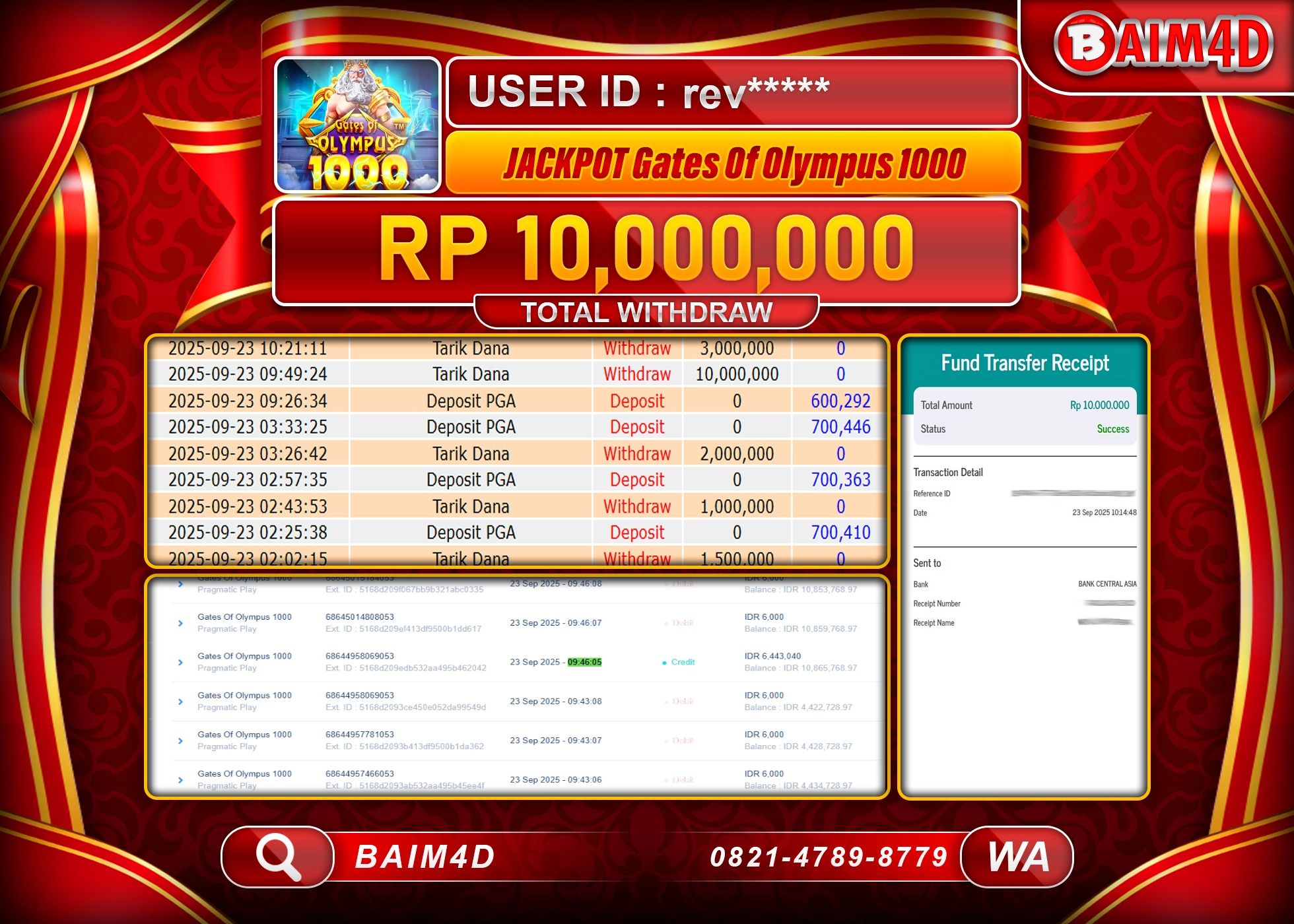 BAIM4D JACKPOT SLOT GATES OF OLYMPUS 1000 Rp.10,000,000.- LUNAS