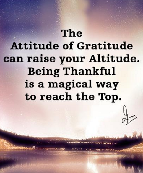 The Attitude of Gratitude can raise your Altitude. Being Thankful is a magical way to reach the Top.