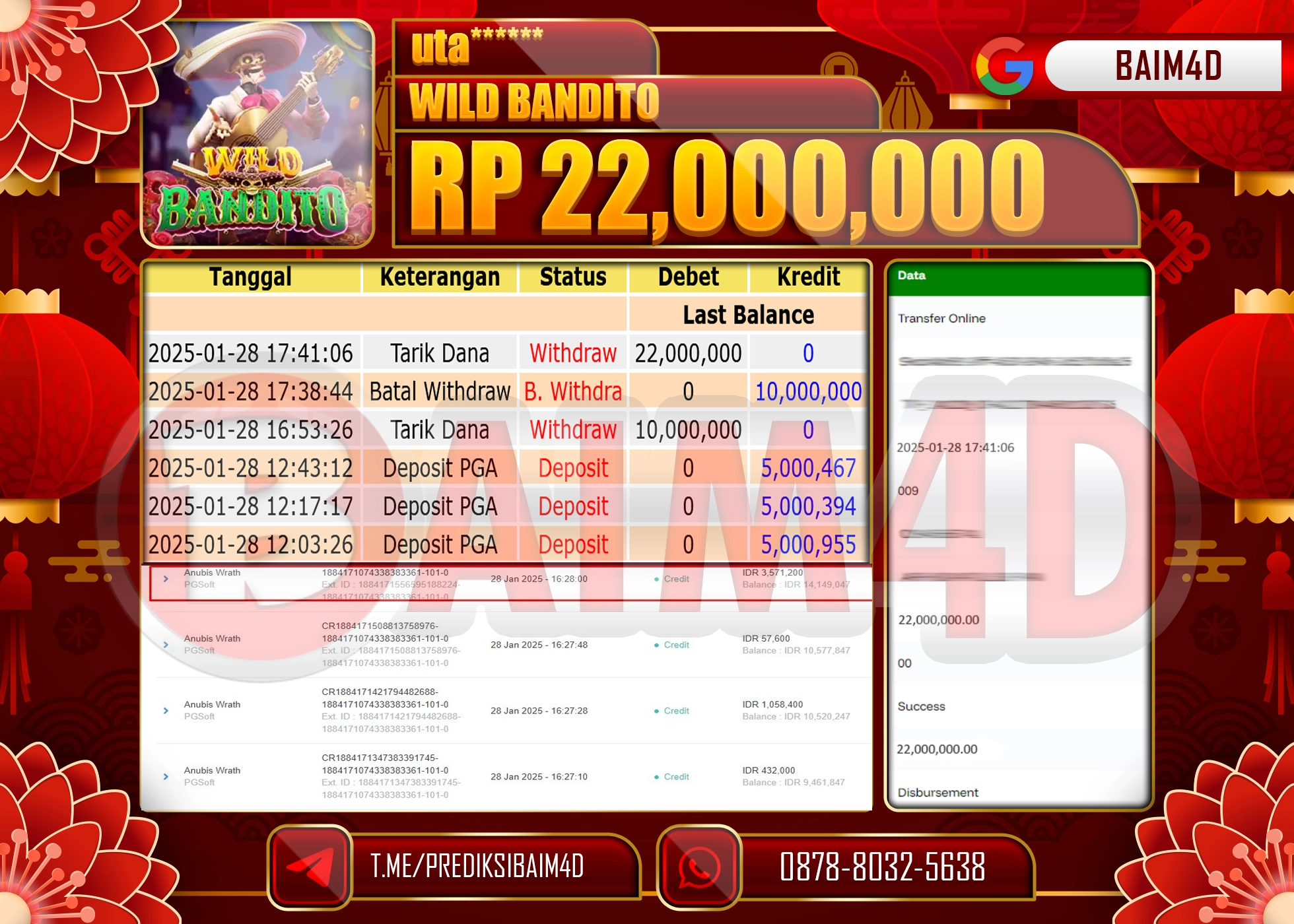 BAIM4D JACKPOT SLOT WILD BANDITO Rp.22.000,000.- LUNAS