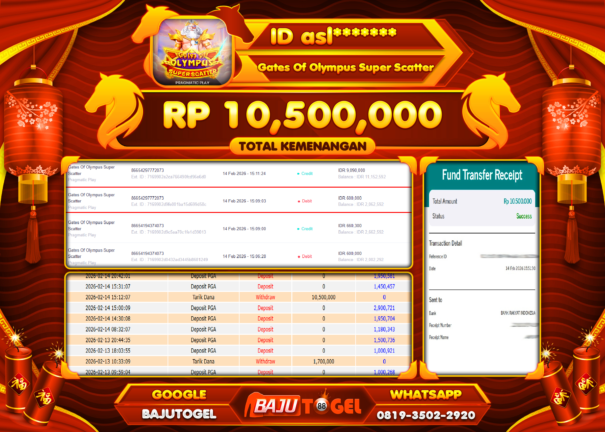 BAJUTOGEL KEMENANGAN DI SLOT GATES OF OLYMPUS SUPER SCATTER Rp.10,500,000 LUNAS