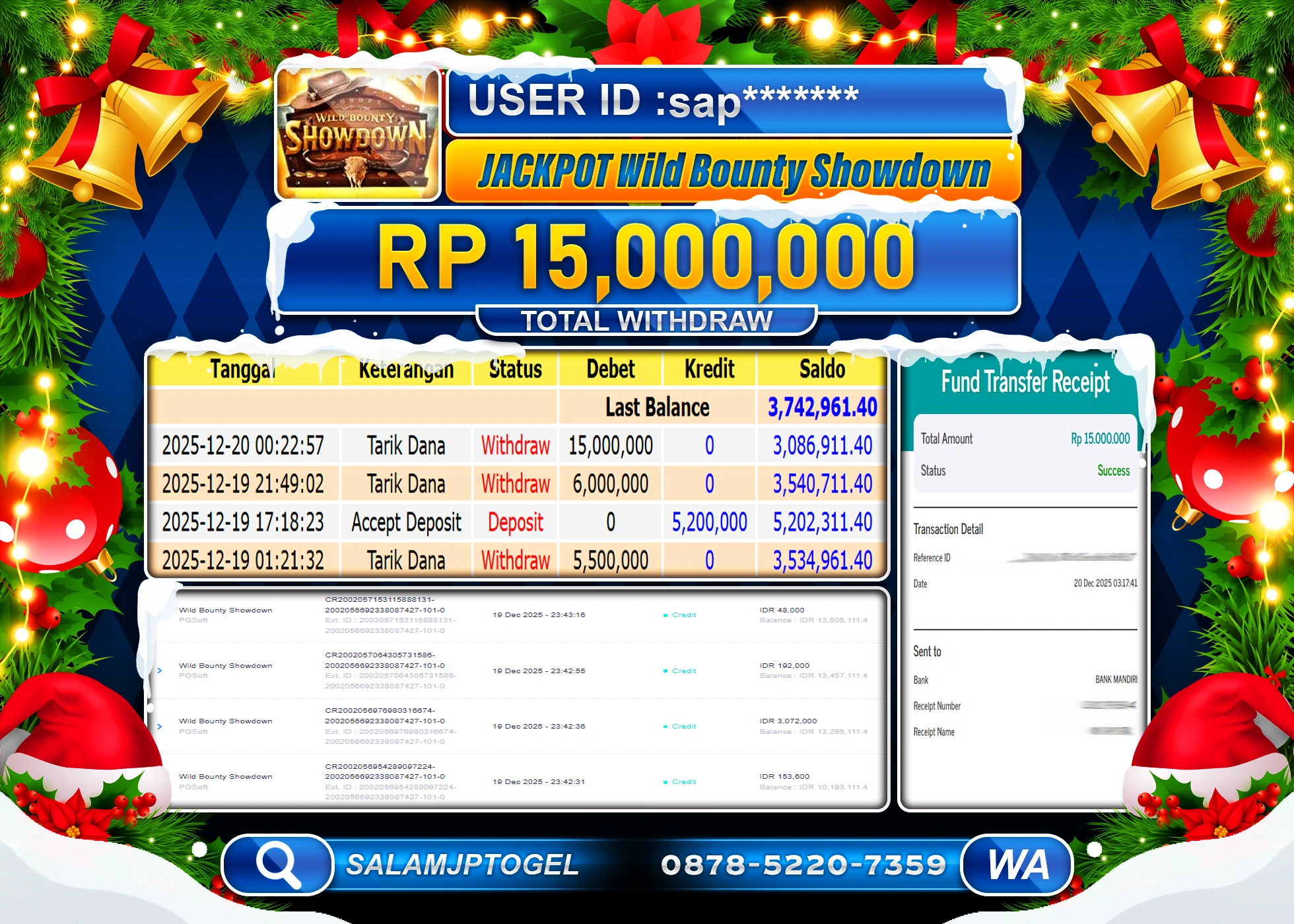 SALAMJPTOGEL JACKPOT WILD BOUNTY SHOWDOWN Rp.15,000,000 - LUNAS