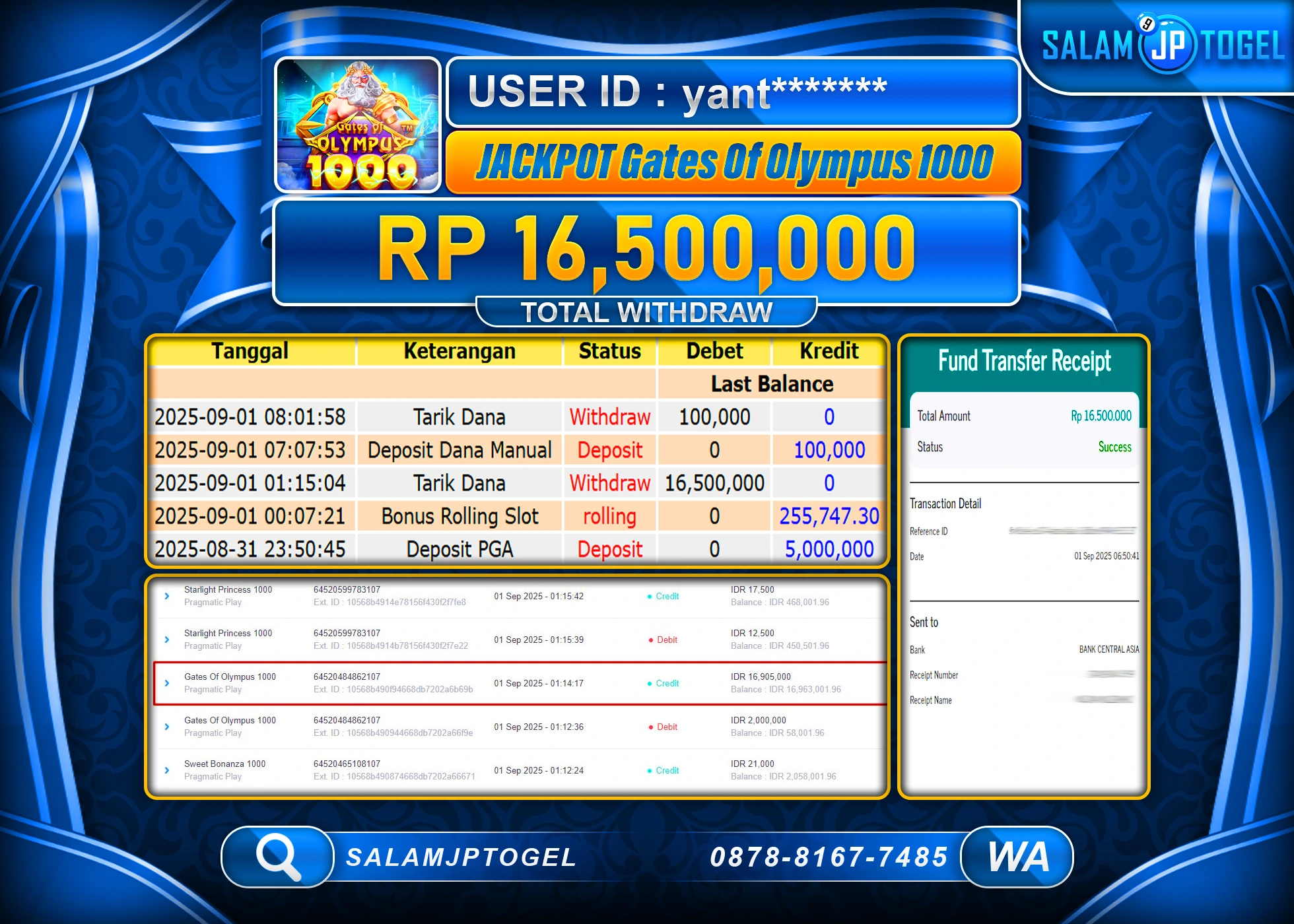 SALAMJPTOGEL MENANG Gates Of Olympus 1000 Rp.16,500,000
