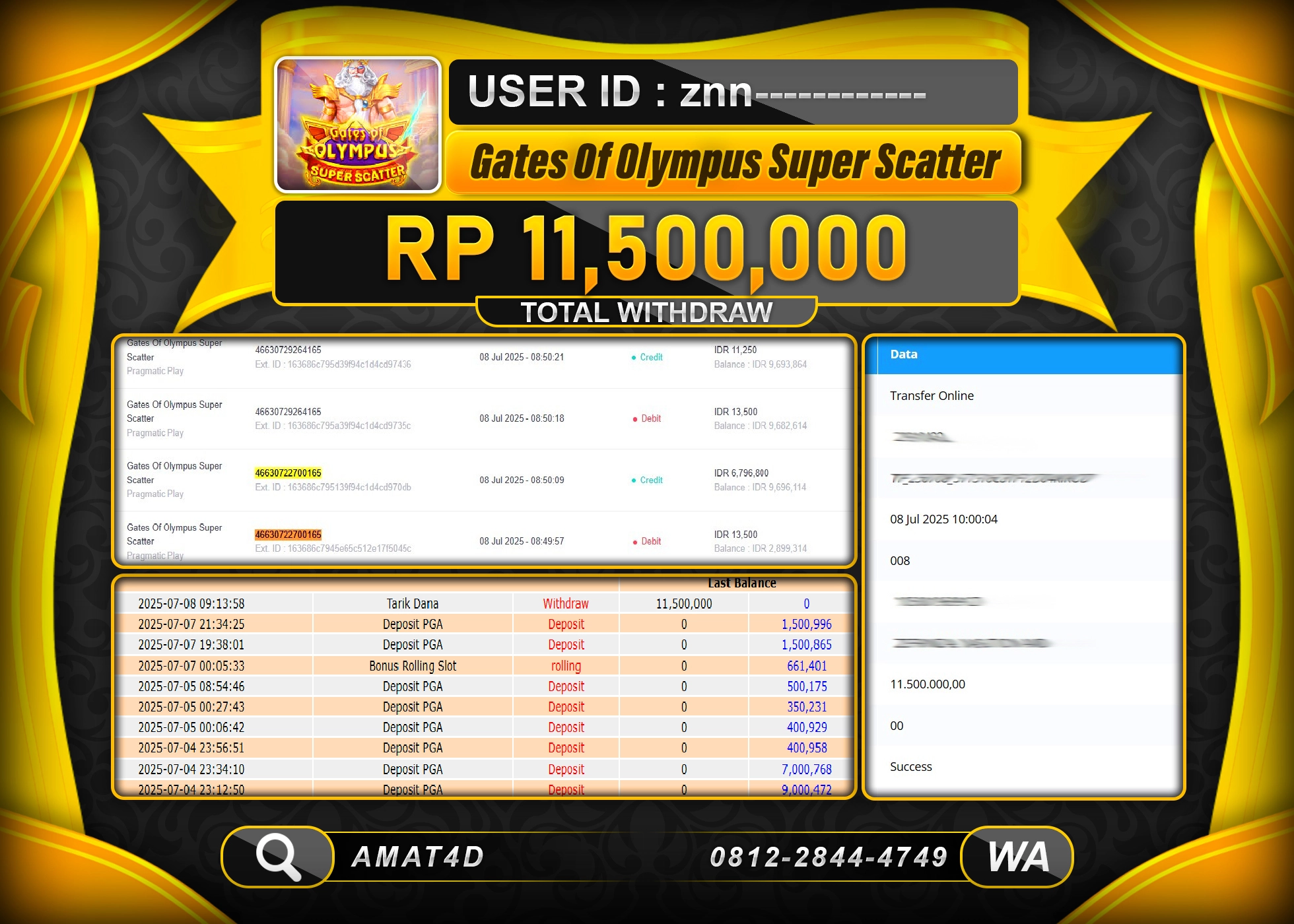 AMAT4D KEMENANGAN  DI GATES OF OLYMPUS SS Rp.11.500.000 BERHASIL TERBAYAR LUNAS