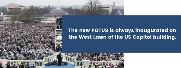 The new POTUS is inaugurated on the West Lawn of the US Capitol building.