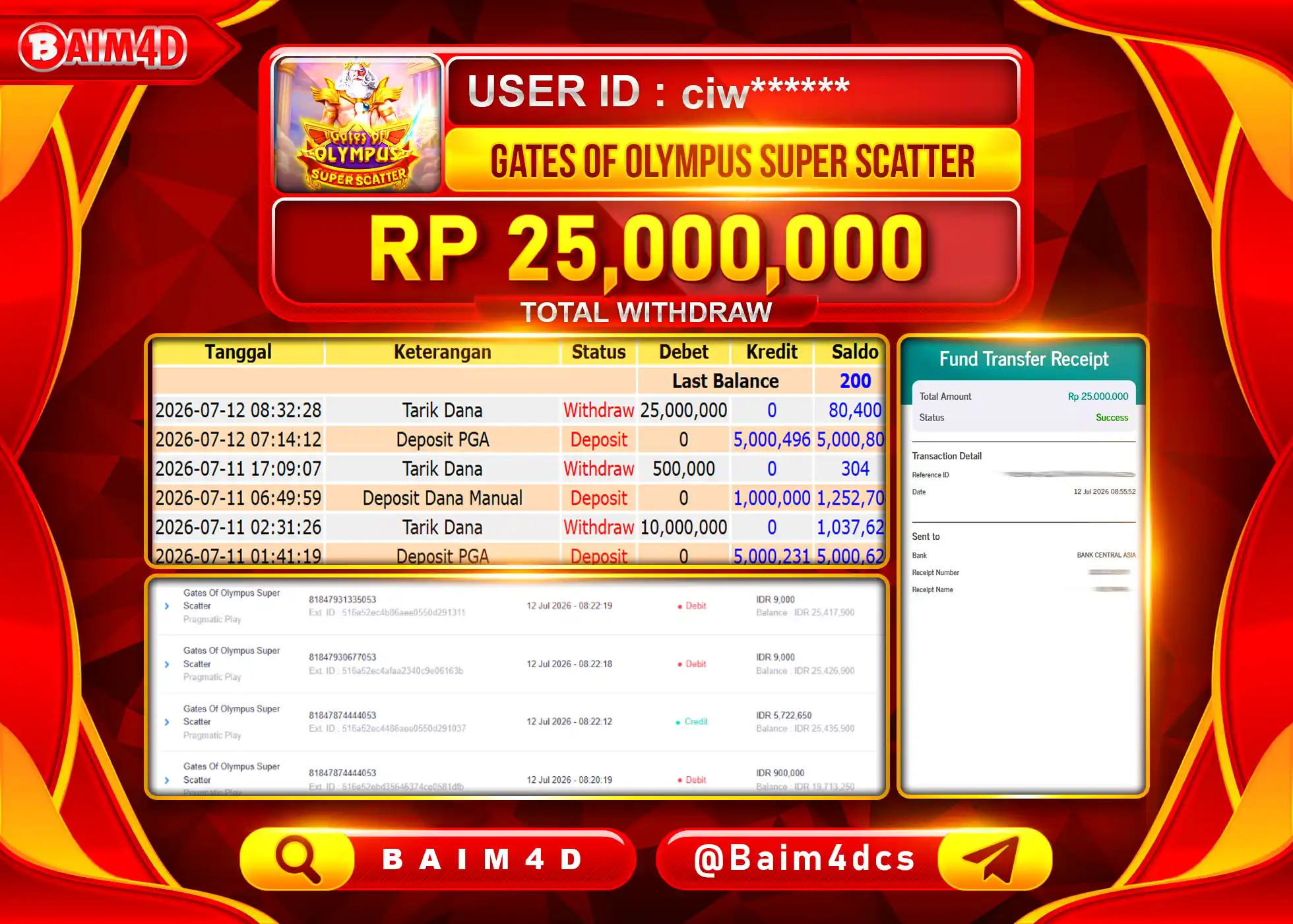 BAIM4D JACKPOT GATES OF OLYMPUS SUPER SCATTER Rp.25,000,000 - LUNAS