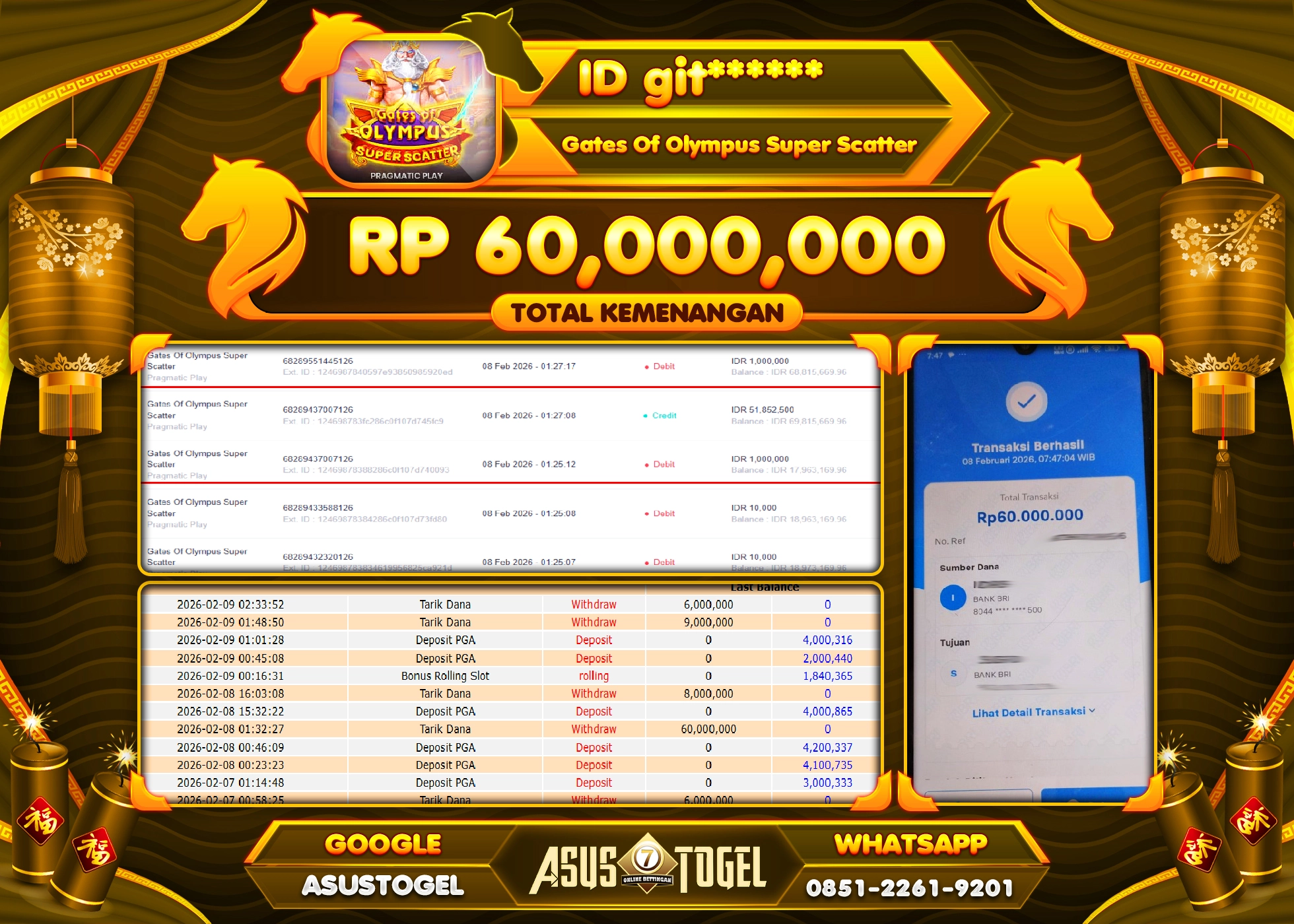 ASUSTOGEL KEMENANGAN DI SLOT GATES OF OLYMPUS SUPER SCATTER SEBESAR 60,000,000 - RUPIAH LUNAS