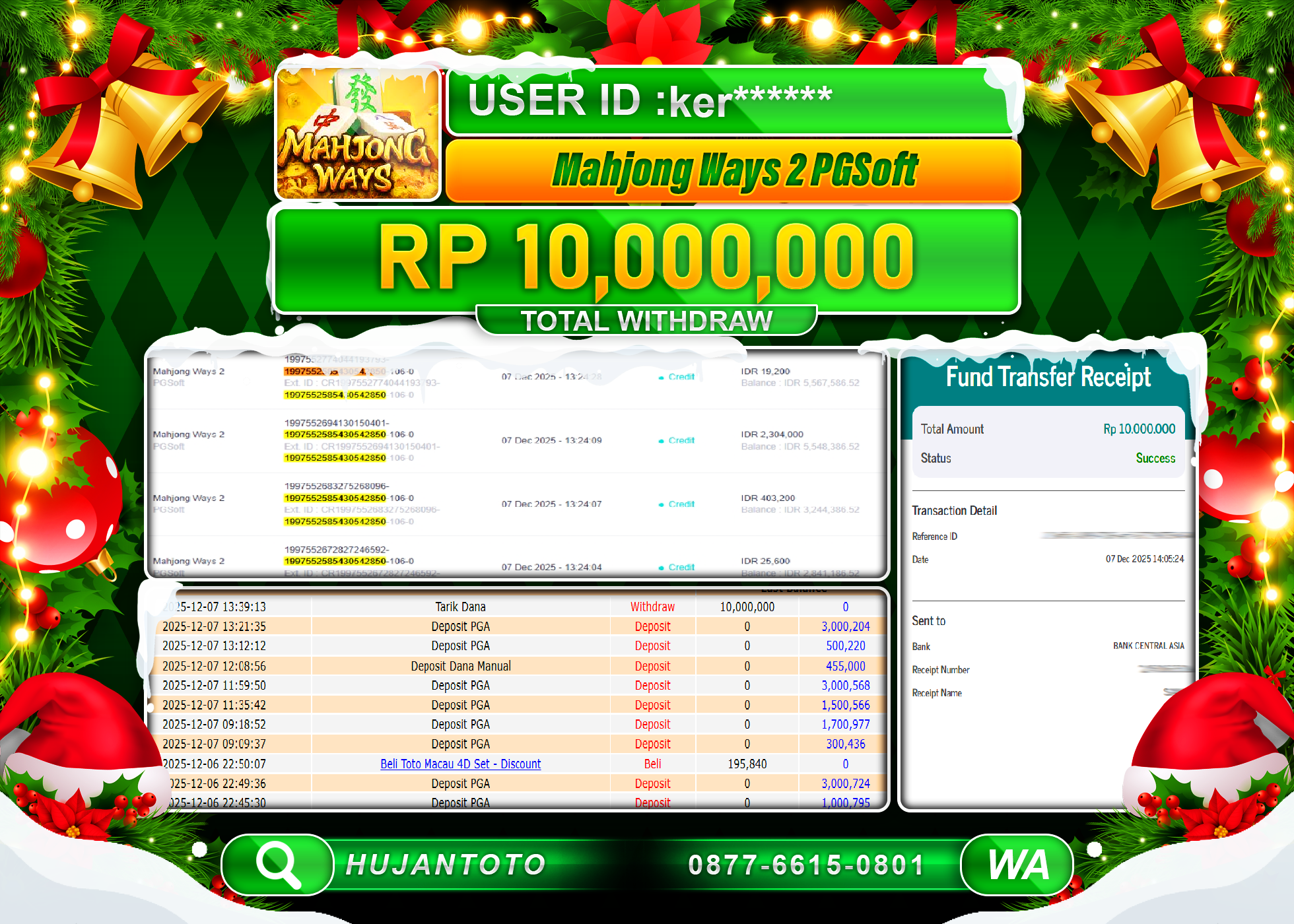 HUJANTOTO - BUKTI JACKPOT MENANG SLOT  MAHJONG WAYS 2 Rp.10,000,000 - TERBAYAR LUNAS