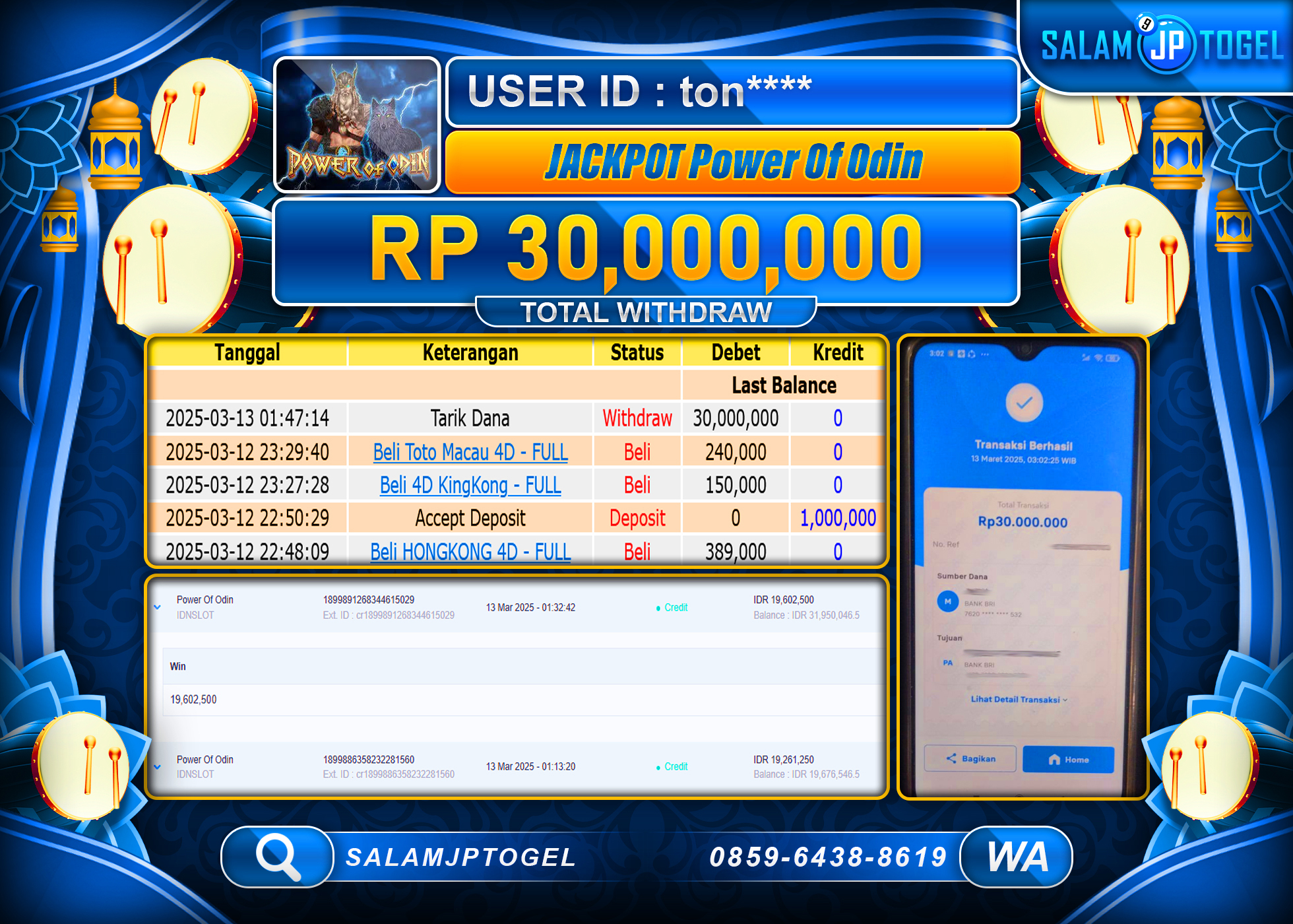 SALAMJPTOGEL MENANG POWER OF ODIN Rp. 30,000,000 LUNAS