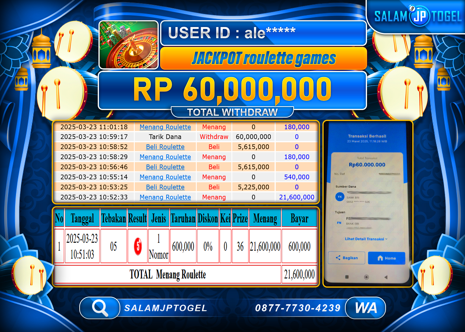 SALAMJPTOGEL MENANG ROULETTE GAMES  Rp. 60,000,000 LUNAS